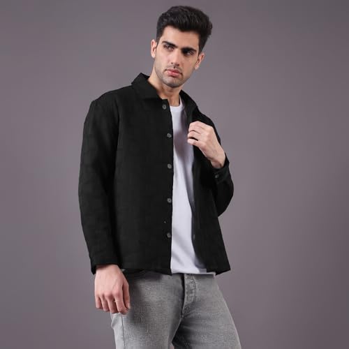 Image of Urban Scottish Men's Oversized Shacket, Long Sleeve Button Down Collared Shirt Jacket for Mens - Long Fit, Textured Fabric, Stylish Casual Outerwear