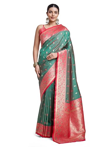 Image of Monjolika Fashion Women's Banarasi Silk Saree in Satin and traditional golden zari work comes with Unstitched Blouse Piece