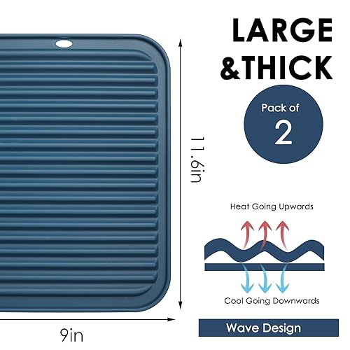 Image of Silicone Mats for Kitchen Counter, 9x12'' Trivets for Hot Pots and Pans, Navy Blue Silicone Trivets for Hot Dishes, Protect Table Quartz Countertops, Indigo