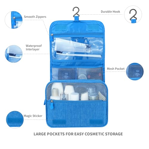 Image of Lcsmaokin Large Capacity Toiletry Bag Travel Bag with Hanging Hook for Men and Women Waterproof Travel Cosmetic Bag Bathroom Storage Bag for Brushes Set, Full-Sized Shampoo, Toiletries, Accessories, Sky Blue