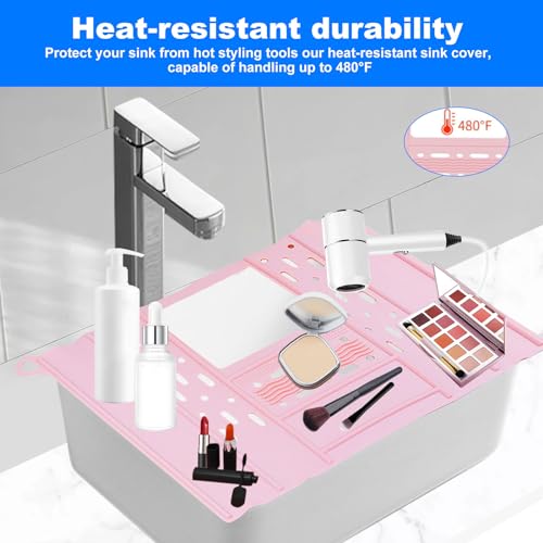 Cubierta para Lavabo de Baño, Tapete de Limpieza Plegable para Brochas de Maquillaje, de Silicona Resistente al Calor para Encimera, Organizador para Maquillaje Ahorra Espacio miniatura 6
