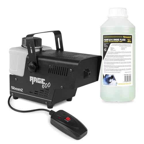 BeamZ Rage600I Mini Nebelmaschine mit Flüssigkeit, 1 Liter inkl., 600 Watt Fogger, Fernbedienung, Smoke Machine mit 2L Tank, Fog Machine, Nebelmaschine Halloween, Rauchmaschine für Party, Hochzeit