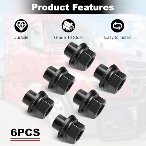 Image of 6PCS Two-Piece 19mm Sleeve Flanged Wheel Lug Nuts, M22x1.5 Hex 33mm for Heavy Duty Truck Semi Truck Fit Steel Dual Wheels with Hub Piloted Seat & 26mm Bolt Hole Size (6)