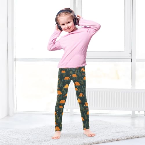 Tent Tree Camping Pattern Girls Leggings Soft Stretch Workout Yoga Dance Pants for Kids Casual Tights4