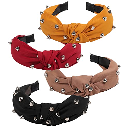 Manshui 4 Pcs Studded Headband, Top Knot Stud Headbands for Women, Studded Knotted Headband Hair Accessories for Girls and Ladies (Stud 4)