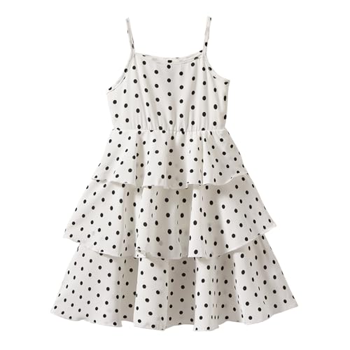 Image of Mud Kingdom Toddler Girl Sundress Polka Dot Spaghetti Straps Summer Dresses for Girls Sleeveless Layered Dress White 3-4 Years