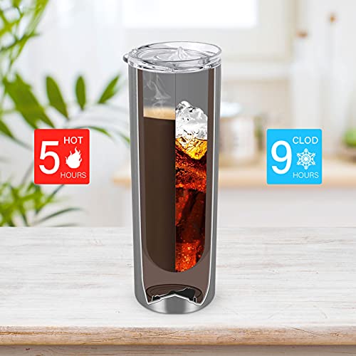 20 Oz Skinny Travel Tumblers, 8 Pack Stainless Steel Skinny Tumblers With Lid Straw, Double Wall Insulated Tumblers, Slim Water Tumbler Cup, Vacuum Tumbler Travel Mug For Coffee Water Tea, Silver #TOP5