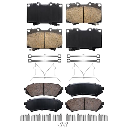 Image of Detroit Axle - Brake Pads for 1998-2007 Lexus LX470 Toyota Land Cruiser, Front and Rear Ceramic Brake Pads w /Hardware 1999 2000 2001 2002 2003 2004 2005 2006 Replacement