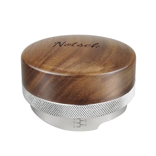 NOTSEK Distributeur de café 58 mm, distributeur à expresso en bois de noyer de 58 mm avec base en acier inoxydable, niveleur à expresso à profondeur réglable, outil de distribution de café pour
