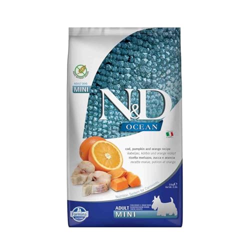 Image of FARMINA N&D Ocean Dry Dog Pet Food, Grain-Free, Adult Mini Breed, 2.5-kg, Codfish Pumpkin and Orange