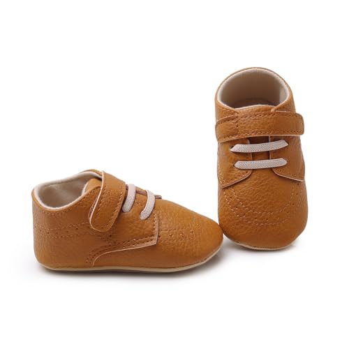 Image of SOFMUO Baby Boys Girls High Top Ankle PU Leather Sneakers Soft Rubber Sole Infant Moccasins Newborn Oxford Loafers Anti-Slip Toddler Wedding Uniform Dress Shoes