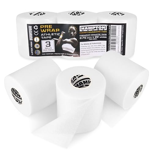 Hampton Adams | As Seen on Shark Tank | Original Pre Wrap (3-Pack) | Athletic Foam Underwrap Latex Free No Glue | Sports Training Wrap for Wrist Ankle Hair Headbands (White)