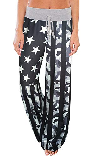 Image of AMiERY Women's Comfy Casual Pajama Pants Floral Print Drawstring Palazzo Lounge Pants Wide Leg