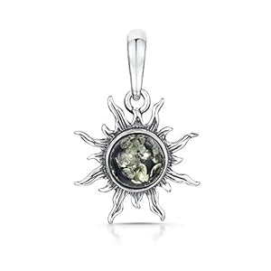 Amberta 925 Sterling Silver with Genuine Baltic Amber – Sun Pendant for Women – Various Stone Colors