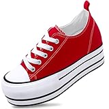 Womens Platform Sneakers Hidden Wedge 3 Inches Height Increase, Canvas Sneakers High Heel Fashion Walking Shoes for Women and Girls