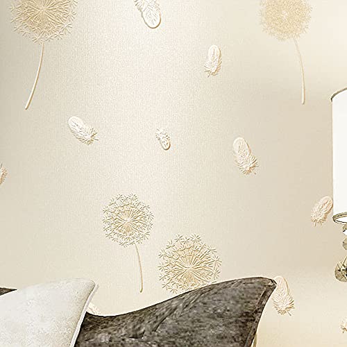 Modern Minimalist Non-Woven Wallpaper Fresh Pastoral 3D Dandelion Flowers Bedroom Living Room Children's Room TV Sofa Background Wall Shop Decoration 1.73'W x 32.8'L Non-Pasted (Warm Yellow) - Image 3