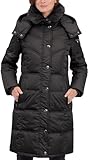 London Fog Women's Chevron Down Coat with Faux Fur Trim Neck, Black, Large