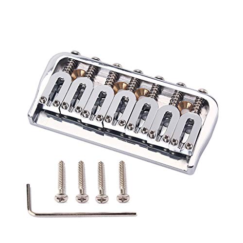 Swhmc 7 String Electric Guitar Brass Bridge Saddle Strain Plate Bridge, Chrome for Music Instrument Replacement Guitar Ukulele