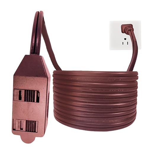 HONDERSON 3-Outlets Flat Extension Cord, Power Strip with Safety Covers, UL Certified 16/2 SPT-2 Outlet Extender, 2 Prong 16 Gauge 6FT Brown Indoor Extension Cord