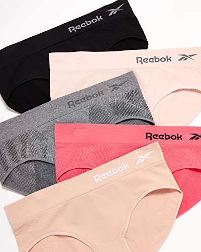 Image of Reebok Womens Hipster Panties 5 Pack Soft Stretch Underwear for Women | Moisture wicking hipster briefs with a tagless relaxed waistband Soft stretch fabric with a smooth, barely-there fit all day.