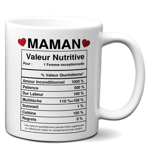 L'Esprit Des Anges Tasse-Mug Cadeau Maman -Étiquette Valeur Nutritive Exceptionnelle- Idée Cadeau Humour Maman Original Anniversaire Fête de Mères