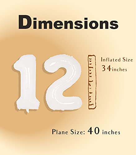 Image of SUWEN 40 Inch White Large 12 Balloon Number Big Foil Helium Numbers 0-9 | Giant Jumbo Happy 12th Birthday Party Decorations for Men or Women Huge Mylar 21 Anniversary Party Supplies