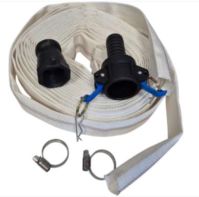 15M 2-Inch Lay Flat Lined Hose (8-24 BAR) with 2 Hose Clips + Camlock Type C + Cam Type A - Designed for efficient Water Transfer Applications.