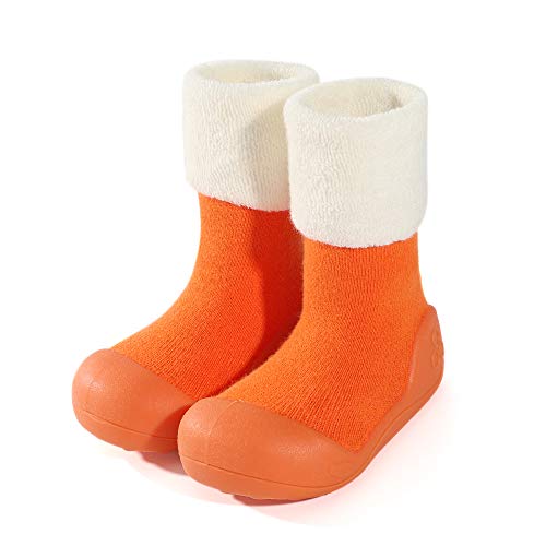 LACOFIA Zapatos de Calcetines Antideslizante de bebé niñas niños Botas de calcetín con Suela de Goma para bebé Unisex Naranja 23/23.5
