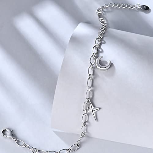 E Star Moon Charms Bracelet for Women, Women Dainty Adjustable Link Chain Bracelet, Trendy Women's Charm Bracelet - Image 5