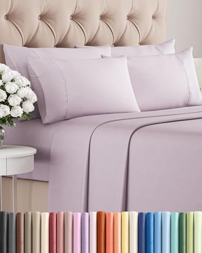 Image of Full 6 Piece Bed Sheet Set - Breathable & Cooling Sheets - Light Lavender