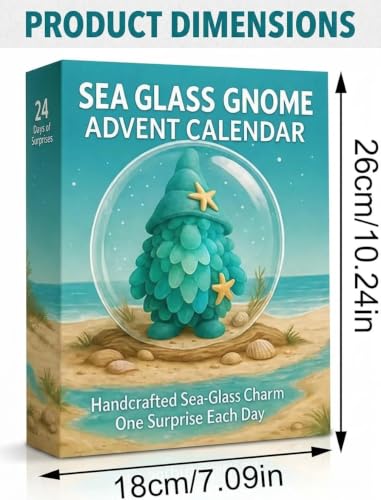 Calendrier de l'Avent 2026, calendrier de l'Avent 2026 à 24 jours avec décorations de style verre de mer pour arbres de Noël, couronnes, fenêtres, cadeaux – vue 2