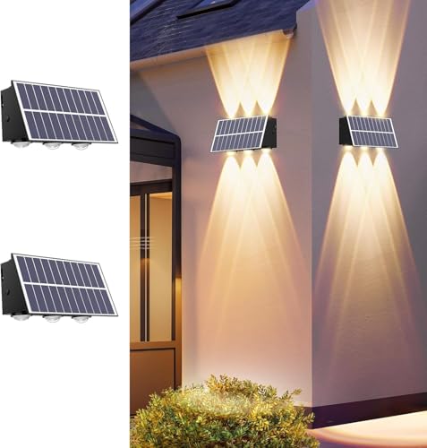 4 Pcs Outdoor Solar Wall Light Up & Down LED Scones Warm White LED Sconce Waterproof Garden Patio Fence Light