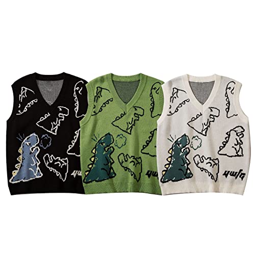 Flygo Mens Dinosaur Sweater Vest Unisex Sleeveless Knit Sweaters Casual Pullover Jumper3