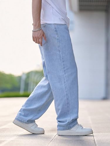 Image of dockstreet Men Baggy Denim Jeans in Pure 100% Cotton Denim || Stretchable (Jet Black) and Stretchable (Colored) Jeans || Unisex Designs||Jeans||
