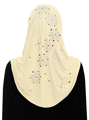 Aiyah Hijab Scarf Big Girls/Kids Pre-teen Headscarf one piece Junior Muslim Amira with Rhinestones (Ivory)2