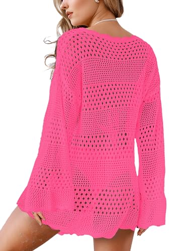 Buauty Womens Swimsuit Coverup Crochet Swim Cover Ups Bikini Bathing Suits Swimwear 2024 Summer Beach Dress Vacation Outfits Rosy2