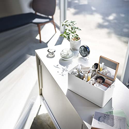 YAMAZAKI 5453 TOWER Makeup Box, white, Steel/Wood/Mirror/ABS Resin, Minimalist, 31 x 15 x 15.7 cm - Image 3