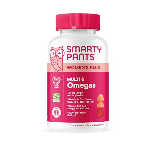 SmartyPants Women's Multivitamin Gummies - Improved Formula: Omega 3 (DHA/EPA), Methylfolate, CoQ10, Vitamin D3, C, Vitamin B12, B6, A, K & Zinc, Inositol, Gluten Free, 120 Count (40 Day Supply)