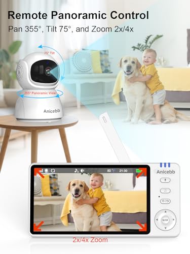 Image of Video Baby Monitor with 2 Cameras, 5 inch LCD Display, No WiFi Hack-Proof Security, Remote Pan-Tilt-Zoom, 31H Battery Life, 1000ft Range, Night Vision, Temperature & Cry Alarms