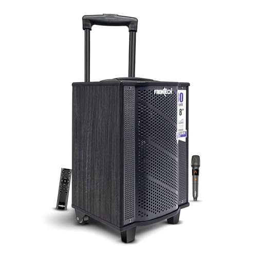 Image of FRONTECH Nocturn Lite Trolley Speaker | 80W Powerful Sound | Wireless Microphones | USB /TF /Bluetooth /FM | Guitar & MIC Input | Rechargeable Battery (SW-0221, Black)