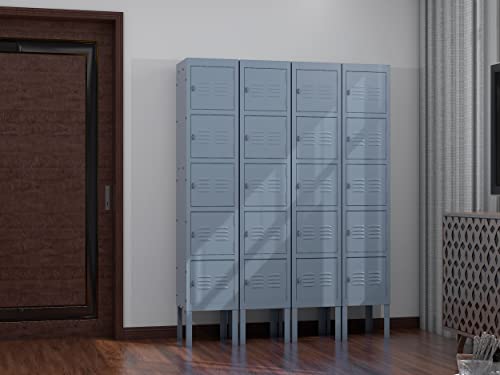 Image of Metal Locker with 5 Doors, 5 Tier Steel Storage Lockers for School, Home, Office, Gym (Grey)