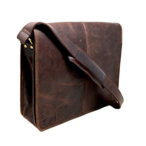 16" Buffalo Leather Messenger Bag Laptop Case Office Briefcase Gift For Men Computer Distressed Shoulder Bag #TOP17