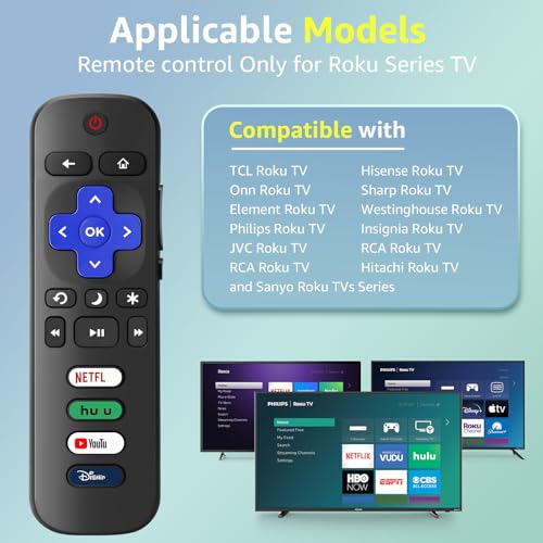 Image of (2+2 Packs) Replacement Remote Control for Roku TV with Silicone Cover, Universal Remote for TCL /Hisense /Onn /Westinghouse /Philips Roku Smart TVs (Not for Roku Stick /Box)