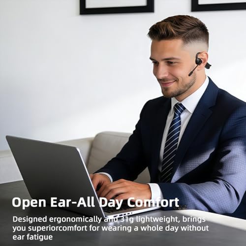 Image of AYI Air Conduction Open Ear Headphones with 270 Rotating External Microphone Bluetooth Headset Smart ENC Call Noise Canceling Dual Device Pairing Ergonomic Fit for Office Driving Sports-Black