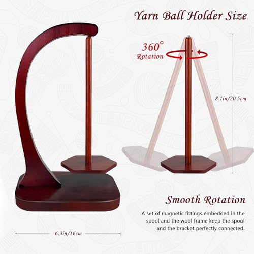 JUCPASH Yarn Holder for Crocheting and Knitting, Wooden Yarn Spinner with Magnetic Rotating Mechanism and Anti-Slip Pads, Crochet Accessories Birthday Gifts for Women Mom Wife Grandma Mother (Brown) by JUCPASH - Image 4
