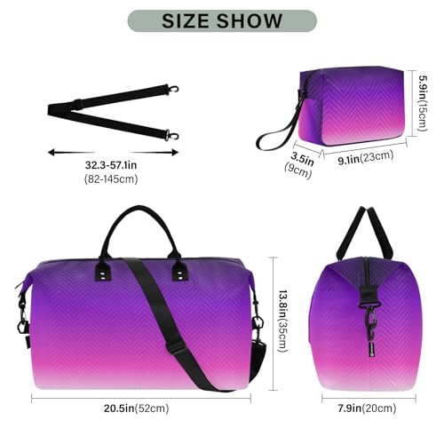 Generic Purple Gradient Travel Duffle Bag Duffel Bags Tote Gym Bag Weekender Bag Carry On Duffel Bags with Toiletry Bag Overnight Luggage Bag for Women Men Adults Airplanes Trip Yoga Sports3
