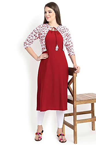 Image of Women's Crepe A-Line Kurta (ALC4045GRN3 Ruby Red Medium)