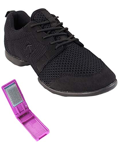 Very Fine Unisex Dance Sneakers - VFSN024 and Foldable Brush Bundle - Black - 11 Women/10 Men