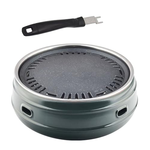 Round Clay Charcoal Stove, Portable Camping Grill Stove, Pottery Barbecue Stove, 13in Clay Grilling Stove, Outdoor Cooking Accessories(Green)