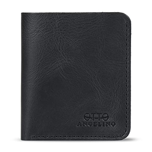 Porte-cartes en cuir véritable noir ultra fin et unisexe par Otto Angelino